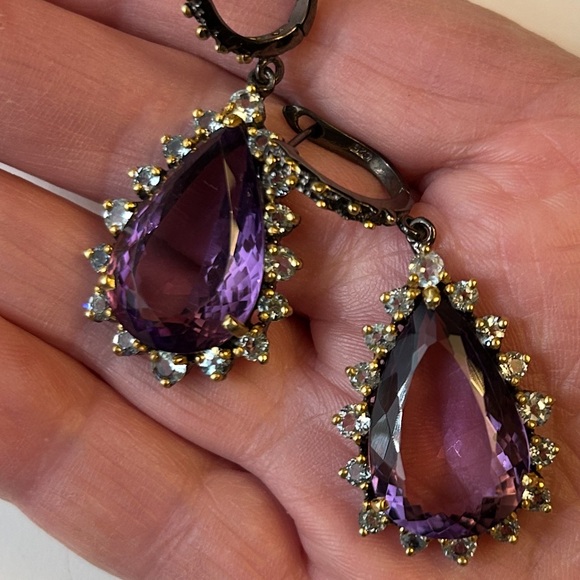 Atlanta Gem & Mineral Show Jewelry - Exceptional Genuine AAA+ Royal Purple Amethyst & Aquamarine Earrings